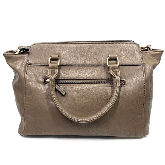 MODA LUXE Faux Leather Satchel with Tassel Brown/Gold Polka Dot Lining - Picture 6 of 12